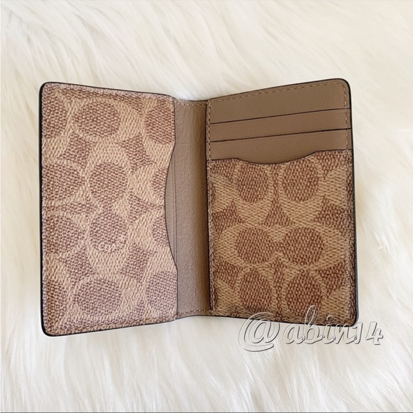 NWT Coach Flax Leather Colorblock Card Case Wallet wth Signature Canvas Interior - Picture 3 of 8